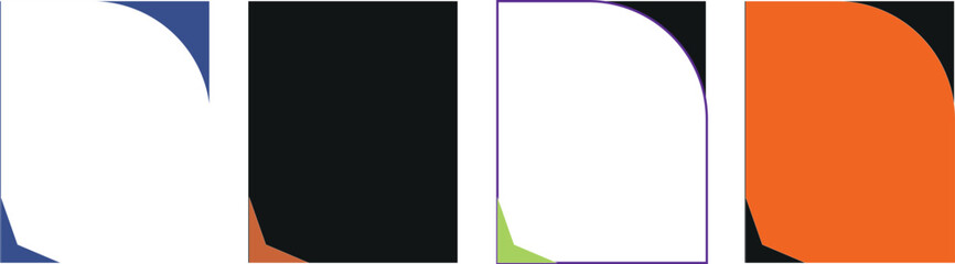 Obraz premium This abstract vector illustration features a set of four distinct panels each showcasing a large white curved shape with a contrasting color filling the remainder of the space. The design employs 