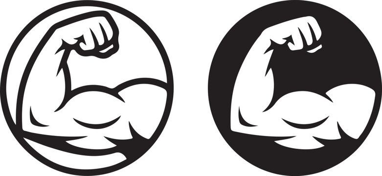 Black and white circular of a person climbing stairs, directional arrow circular person climbing