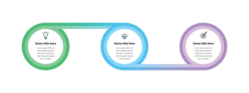 Circular flow process infographic with three connected stages and line icons for creative brainstorming idea development and goal target marketing strategy