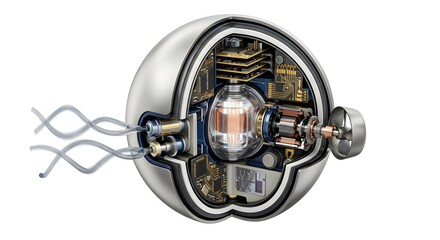 Naklejka premium Detailed 3D Cross-Section of a Spherical Medical Nanorobot with Propeller and Flagella