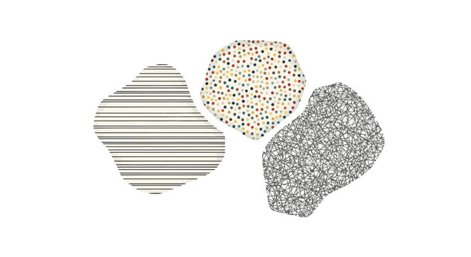 Geometric shapes with various patterns.