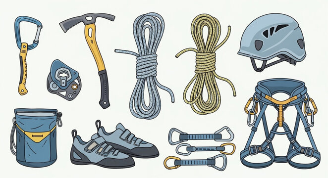 Collection of Climbing and Outdoor Adventure Equipment.