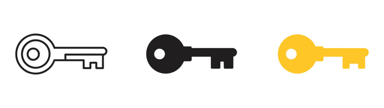 Retro key icon, vintage lock symbols, antique security graphics, classic door key design, vector illustration