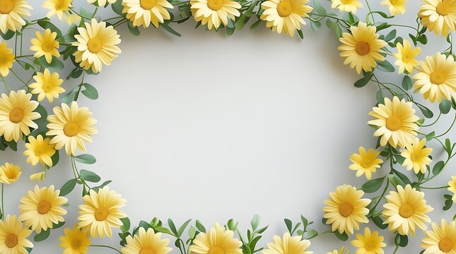 Yellow daisy flower arrangement in a circular frame on a white background high quality professional