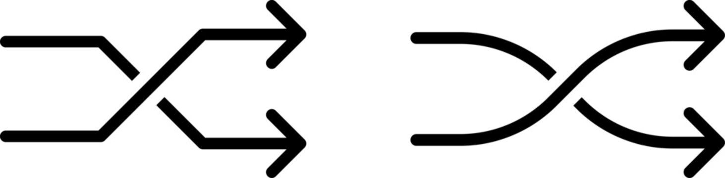 Two styles of shuffle icons with crossing arrows