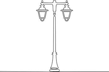 Obraz premium Minimalist Continuous Line Art of Vintage Street Lamp – Urban Light, City and Outdoor Illustration