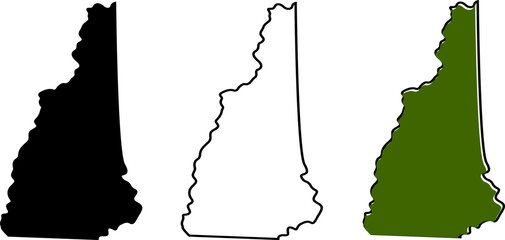 Set of three new hampshire state map silhouettes isolated on white background