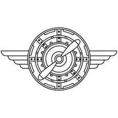 Aviation emblem with airplane propeller and wings vector illustration isolated on white background © Video