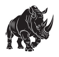 Fototapeta premium Dynamic Black and White Rhinoceros Illustration - Majestic Wildlife Graphic Design Depicting a Powerful Walking Rhino