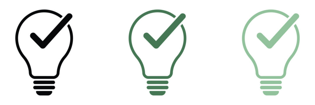 Check lamp icon, idea approval symbols, light bulb verification graphics, success concept, vector illustration