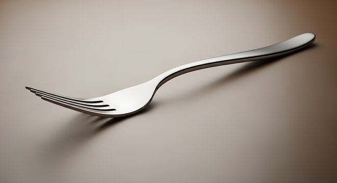 Bent and twisted metal fork on neutral background with stainless steel silverware tableware material kitchenware abstract