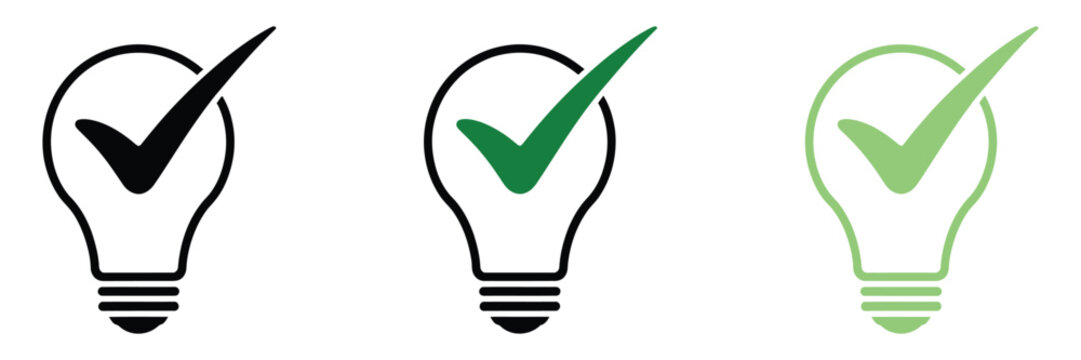 Check lamp icon, idea approval graphics, light bulb verification symbols, success concept, vector illustration