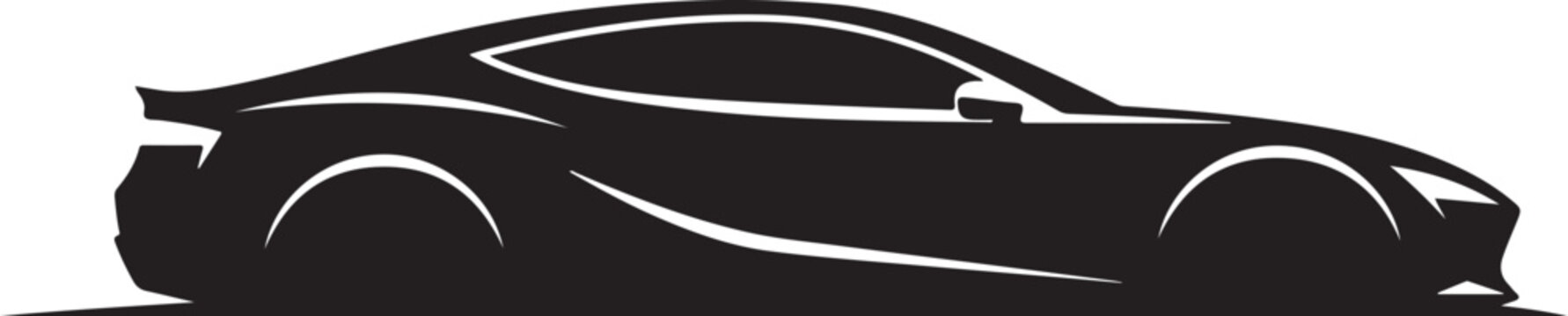 Black sports car silhouette, vector car icon, side view, sleek automobile