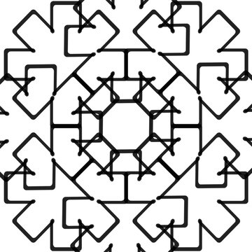 Abstract geometric decorative pattern created with repeated mechanical inspired shapes arranged in symmetrical composition suitable for textile wallpaper wrapping paper surface design and creative bac