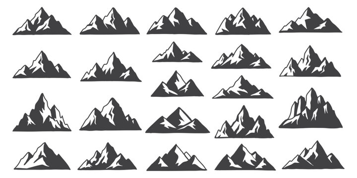 Set of mountain hiking hill peak symbol, forest nature landscape and camping logo ,Mountain pattern, background, icon or line art for summer travel business.