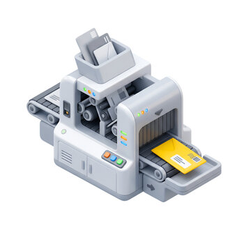 Automated mail sorting machine with conveyor belt processing envelopes for postal service or logistics