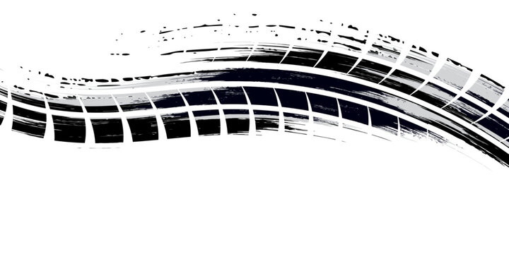 Vector set of Tire tread marks white tire tracks and skid marks isolated white background