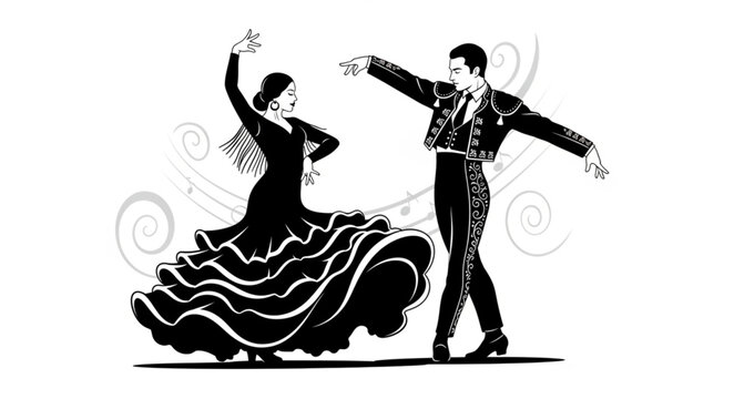 Elegant Flamenco Dancer and Male Dancer Performing.