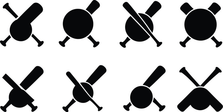 Vector Baseball Bat Icon Set Sports Equipment Game Bat Logo Collection Athletic Symbols