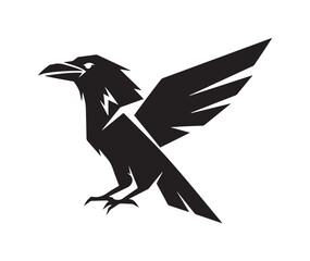 Naklejka premium Striking black raven design, featuring dynamic sharp geometric shapes and powerfully spread wings, embodying intelligence, mystery, and a commanding presence