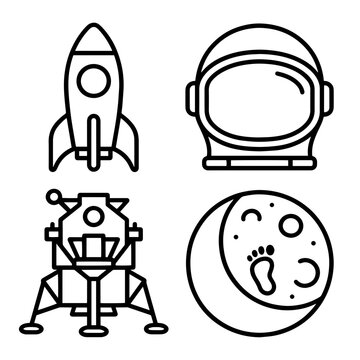 vector illustration of a spaceship and moon landing 