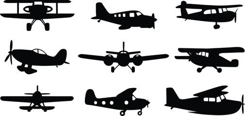 Obraz premium Vector Airplane Icon Set Aircraft Travel Flight Aviation Logo Collection Transport Symbols