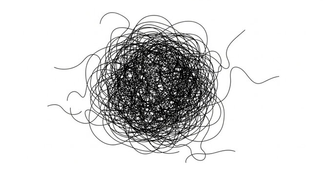 Close-up of a tangled ball of black thread or yarn.