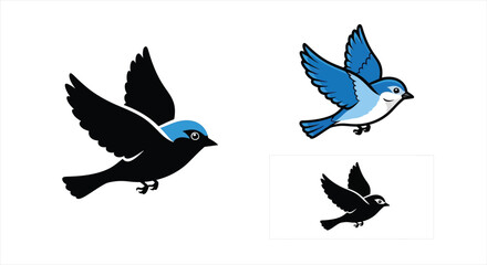 Fototapeta premium Stylized bluebird illustrations in flight showcasing different perspectives