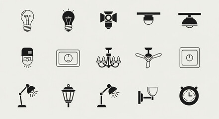 Obraz premium Collection of lighting and electrical icons.