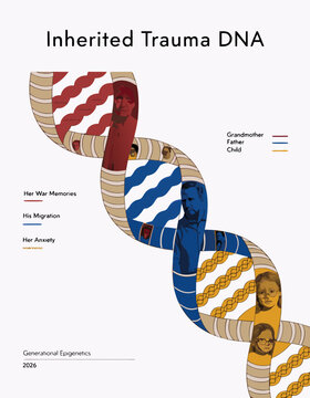 Inherited trauma DNA double helix generational epigenetics vector illustration
