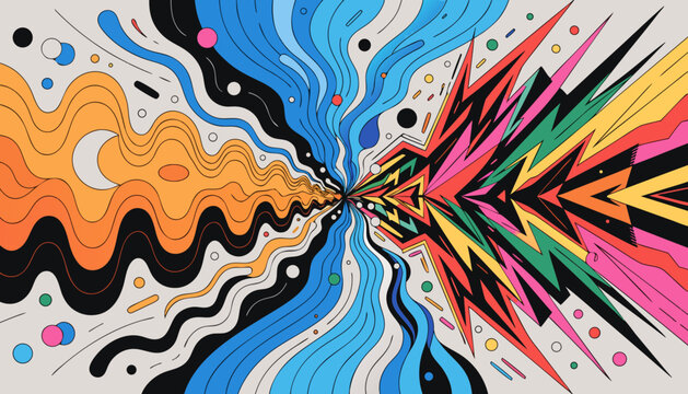 Synesthesia soundscape vector abstract explosion of vibrant colors fluid shapes