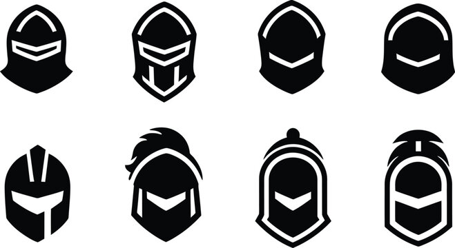 Vector Knight Helmet Icon Set Medieval Armor Warrior Logo Collection Fantasy Battle Symbols