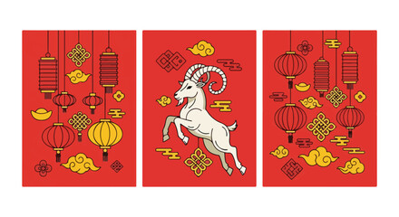 Fototapeta premium Festive chinese new year vector graphic design celebrating the year of the goat with traditional cultural elements.