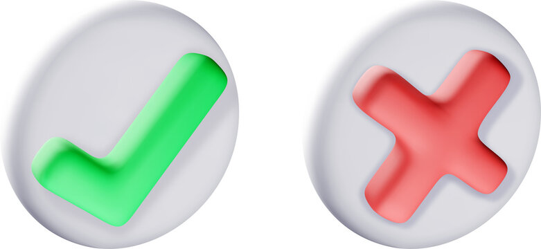 3d check mark and cross symbol on round button.