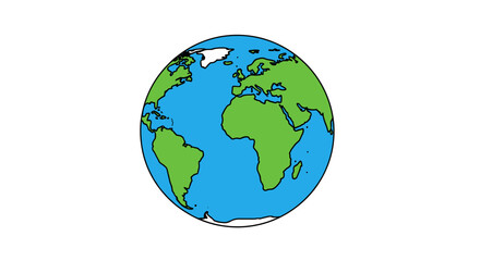 Fototapeta premium A charming and simple cartoon illustration of the Earth globe, prominently displaying the continents of Europe, Africa, and the Americas across the Atlantic Ocean.