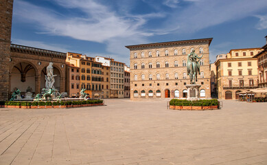 Naklejka premium the famous Piazza della Signoria in Florence, the political and historical center of the city since the Middle Ages.