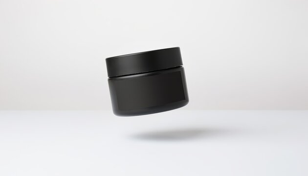 Floating blank black cosmetic skincare makeup container. Mockup product