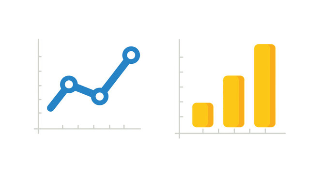 line graph and bar chart icons in flat design