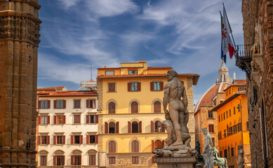 Naklejka premium Fountain of Neptune, Il Biancone: The monumental statue of Neptune is affectionately called 