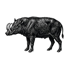 Fototapeta premium Wild boar with large tusks standing alone in profile view