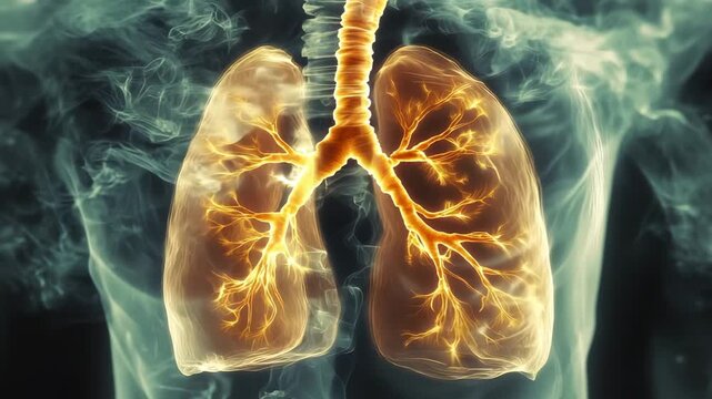 The video provides an overview of lung anatomy and physiology with visual details on airways and surrounding tissues in a medical context