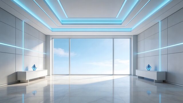 Modern minimalist room with blue lighting