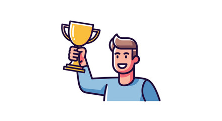 Fototapeta premium man holding trophy in colorful vector illustration