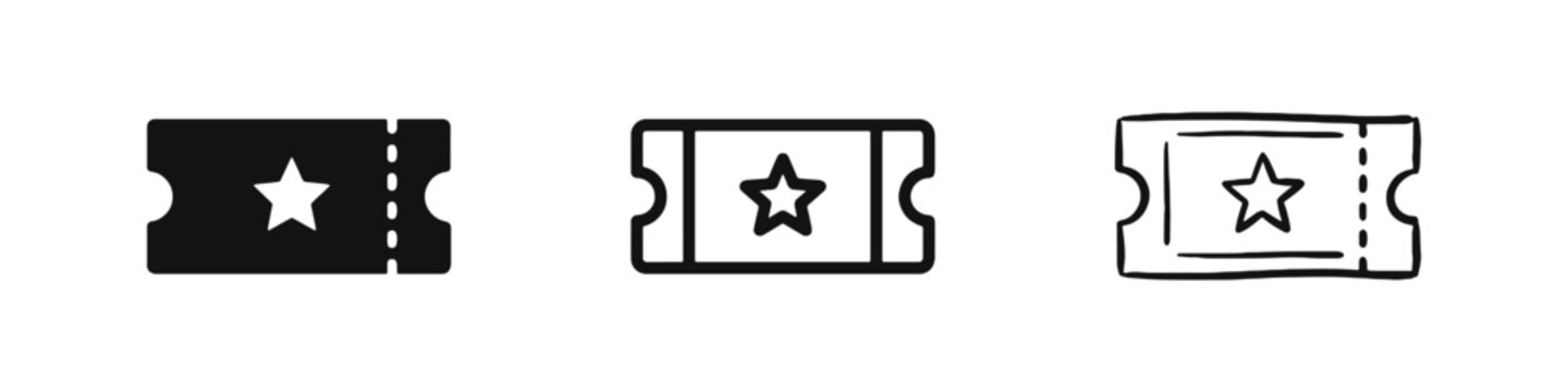 Event Ticket and Cinema Voucher Icons Set with Star Symbol