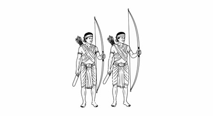 Obraz premium Two tribal men with bows and arrows stand side by side