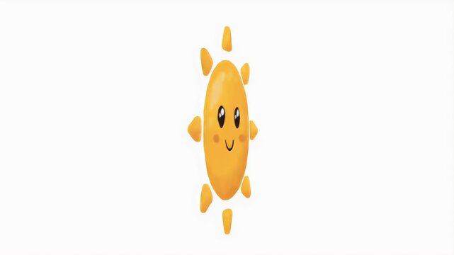 A cheerful cartoon sun with a smiling face and radiating rays shines brightly against a clean white background, conveying warmth and positivity.