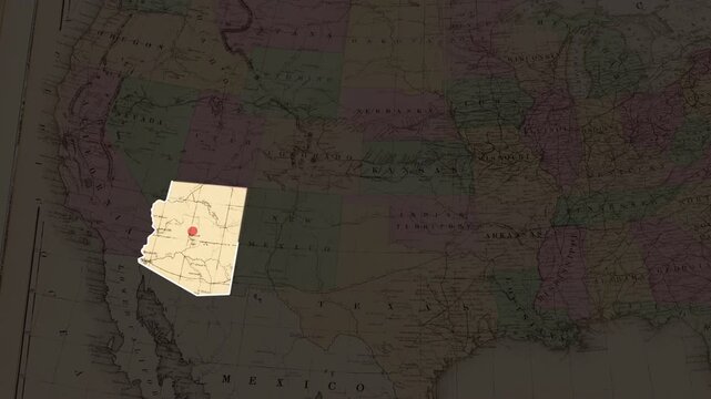 state map highlight on united states vintage map animated map, use for label for geography visuals, news graphics, educational content, and regional. presentation video