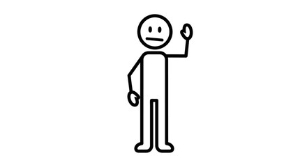 Stick figure standing upright and politely waving a hand in greeting with a neutral expression, isolated white background. © Kisah