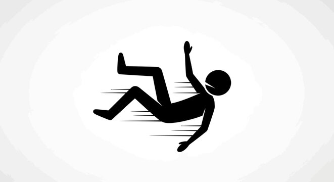 Stick figure falling backward with dynamic motion lines, depicting an accident or surprise in a light gray background.