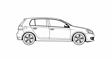 Obraz premium A clean, side-view line drawing of a modern hatchback automobile